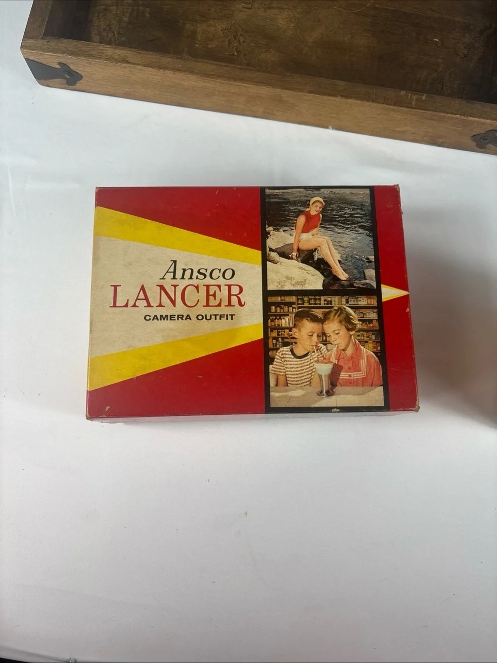 Vintage Ansco Lancer Camera Outfit w/ Flash & Original Box Untested 1950s